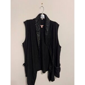 Juicy Couture Black Sequin Trim Open Front Fleece Vest Sleeveless Cardigan XL